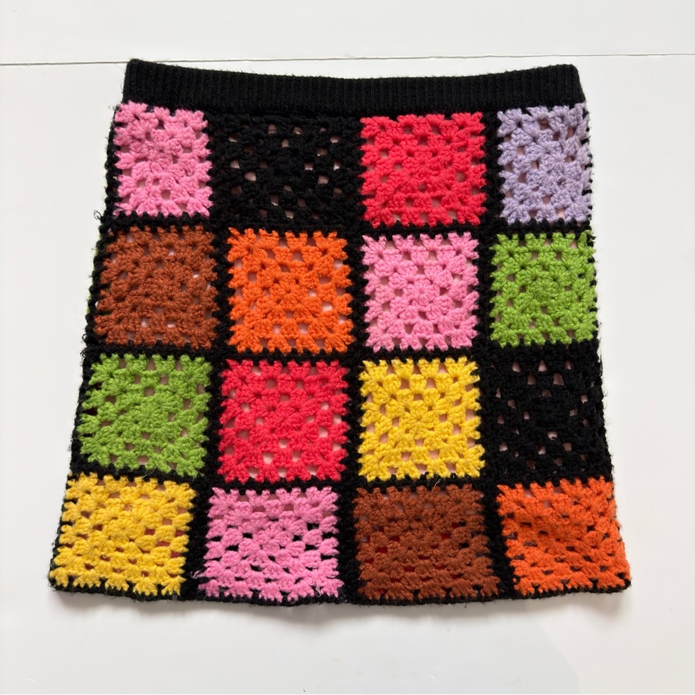 Free People The Ragged Priest Gathering Skirt Size XS Crochet‎ Colorful Mini - Picture 3 of 8